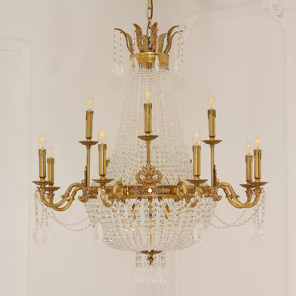 37X39 Inch 15 Lights French Empire Brass and Crystal Chandelier-铜灯-Jecanoli
