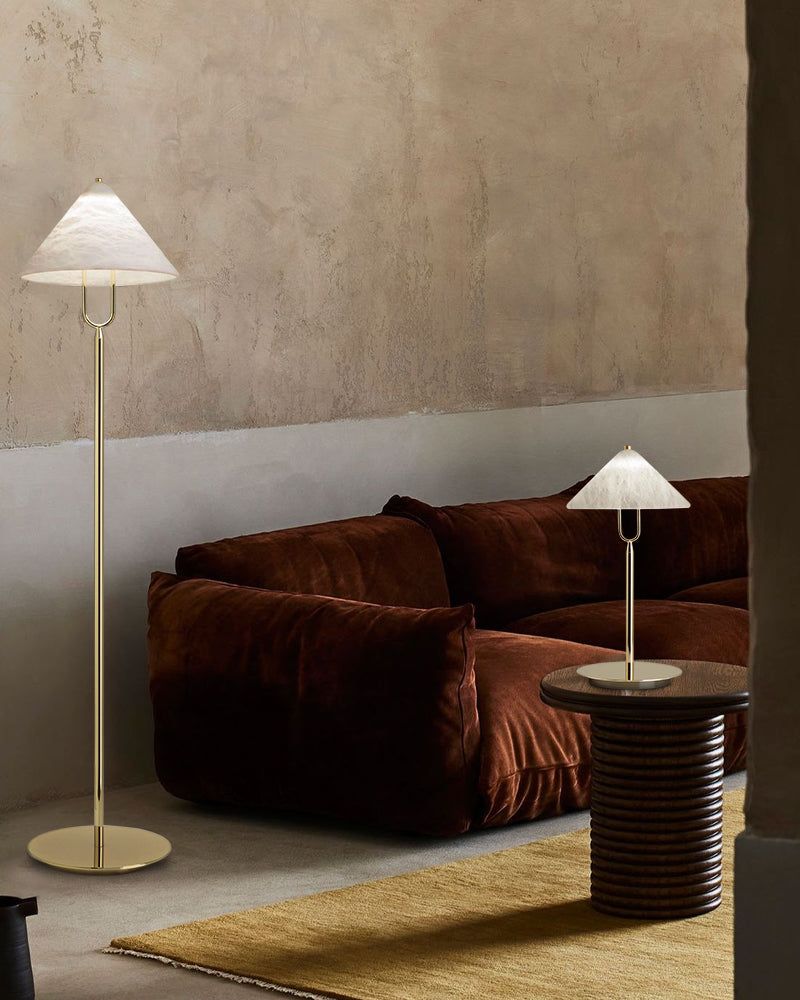 Fuji Aluminum Golden Rod LED Cone Alabaster High Floor Lamp H 55"