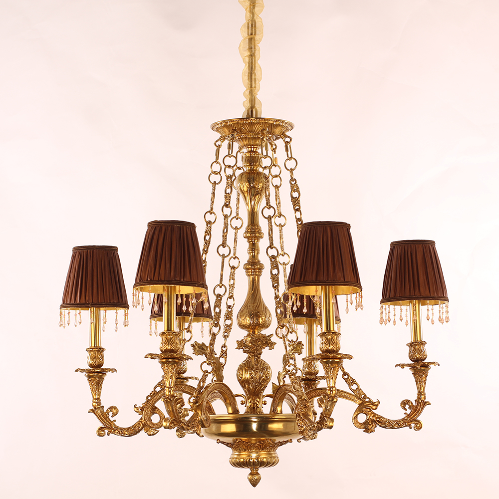30X30 Inch 6 Lights Baroque Style Antique Copper Chandelier-铜灯-Jecanoli