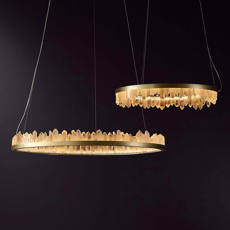 Round Luxury Clear Geode Quartz Crystal Hanging Chandelier