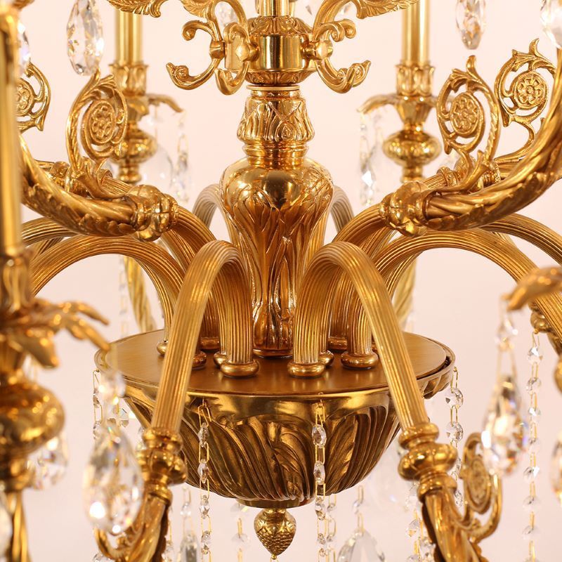43X39 Inch 15 Lights Two-tier Traditional Brass and Crystal Chandelier for Living Room-铜灯-Jecanoli