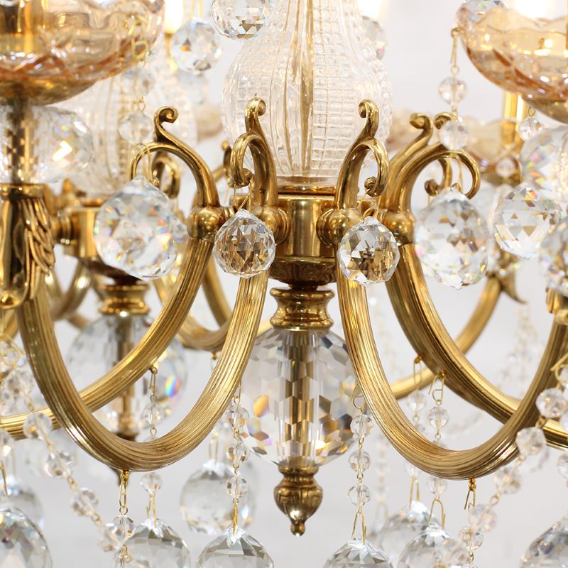 12 Lights 50 Inch Linear Traditional Gold Brass and Crystal Chandelier for Dining Room-铜灯-Jecanoli
