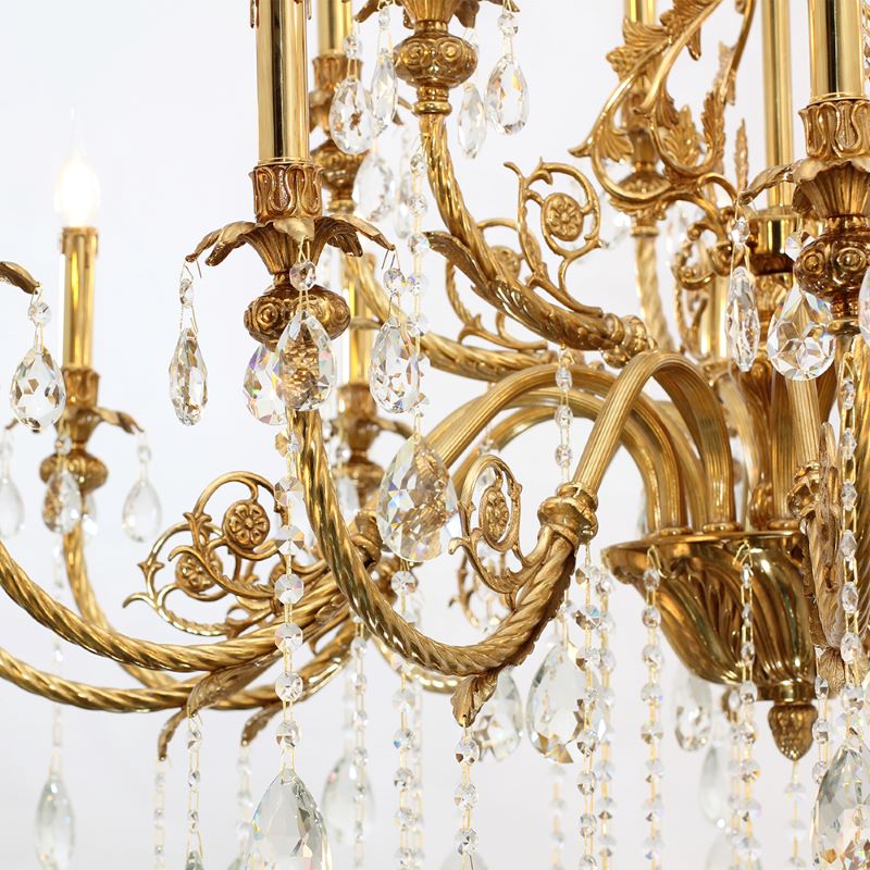 47X41 Inch 18 Lights Two-tier Big Brass and Crystal Chandelier Gold Chandelier for Extrance-铜灯-Jecanoli
