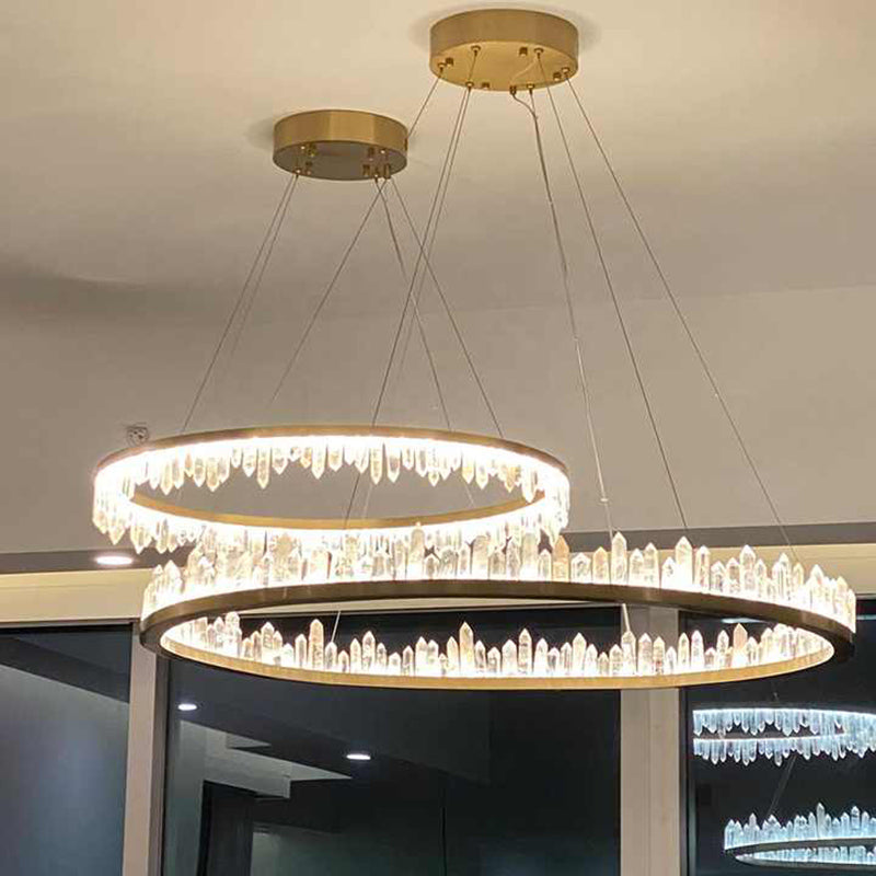 Round Luxury Clear Geode Quartz Crystal Hanging Chandelier