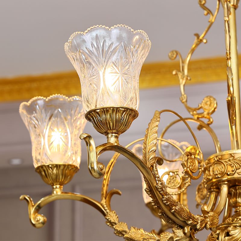 33X25 Inch 6 Lights Small Antique Copper Chandelier Light with Glass Shades-铜灯-Jecanoli