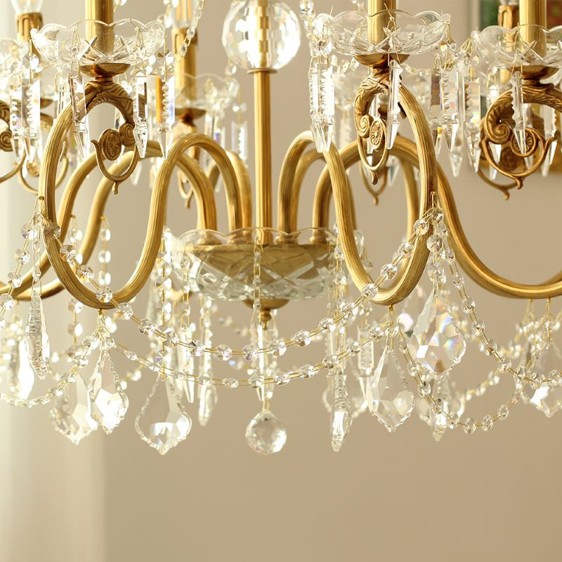 8 Lights Candle Style Small Brass and Crystal Chandelier for Bedroom-铜灯-Jecanoli