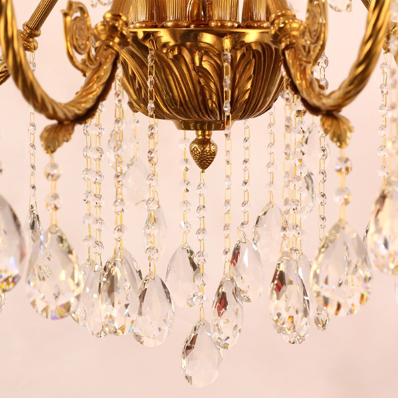 43X39 Inch 15 Lights Two-tier Traditional Brass and Crystal Chandelier for Living Room-铜灯-Jecanoli