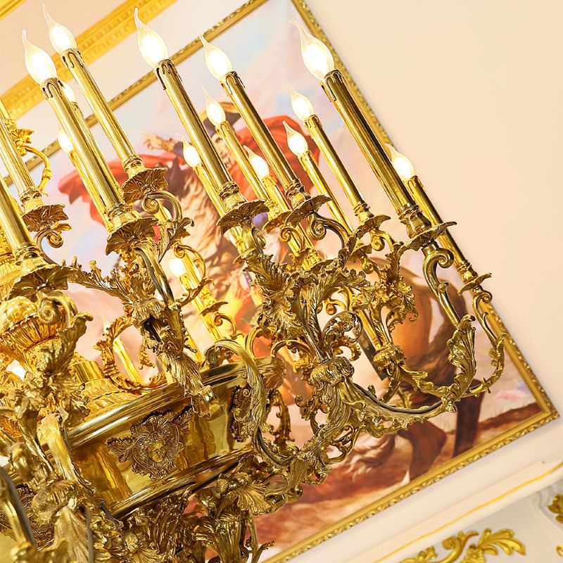 69X89 Inch 57 Lights Oversized Baroque Style Antique Copper Chandelier-大吊灯-Jecanoli