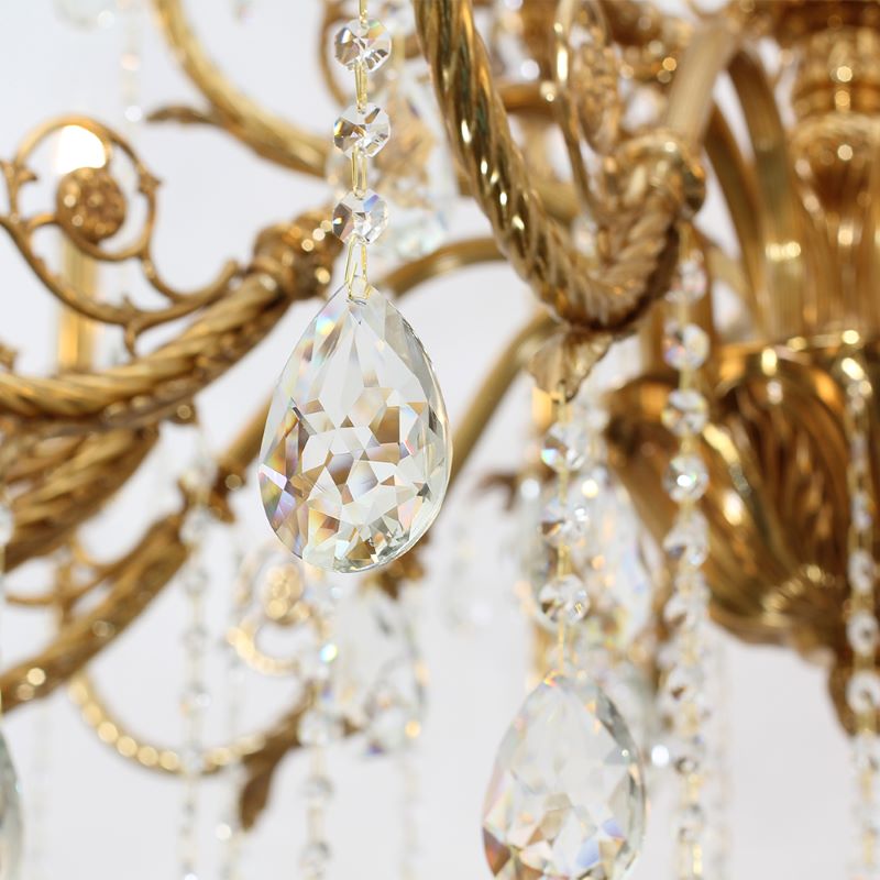 47X41 Inch 18 Lights Two-tier Big Brass and Crystal Chandelier Gold Chandelier for Extrance-铜灯-Jecanoli