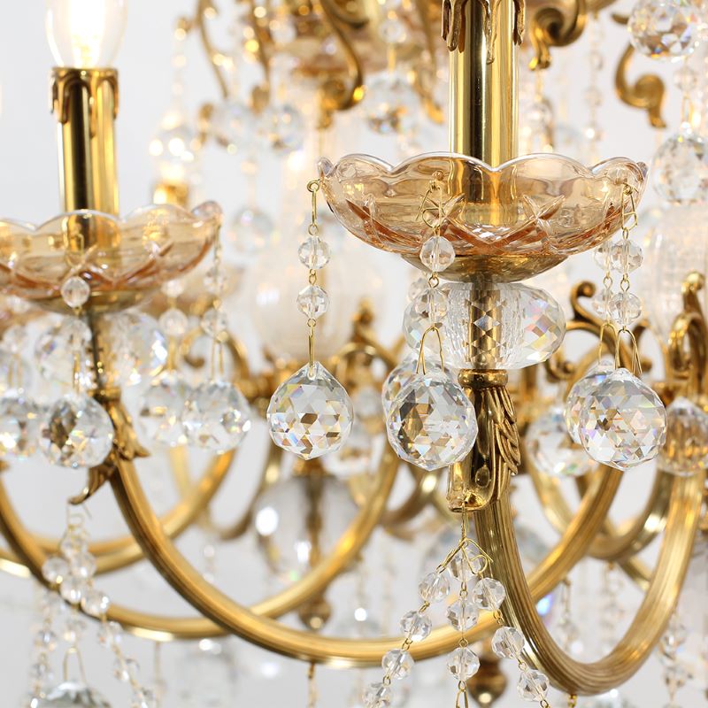 12 Lights 50 Inch Linear Traditional Gold Brass and Crystal Chandelier for Dining Room-铜灯-Jecanoli