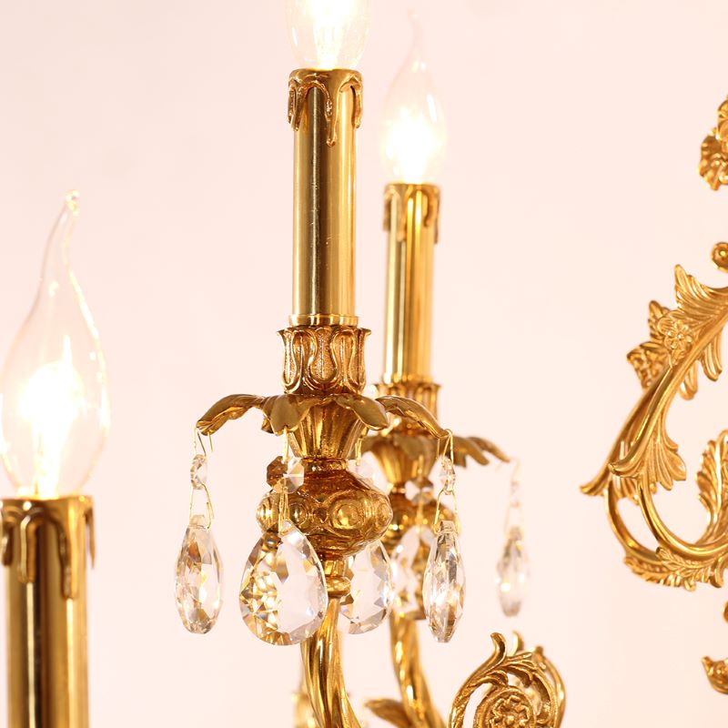 43X39 Inch 15 Lights Two-tier Traditional Brass and Crystal Chandelier for Living Room-铜灯-Jecanoli