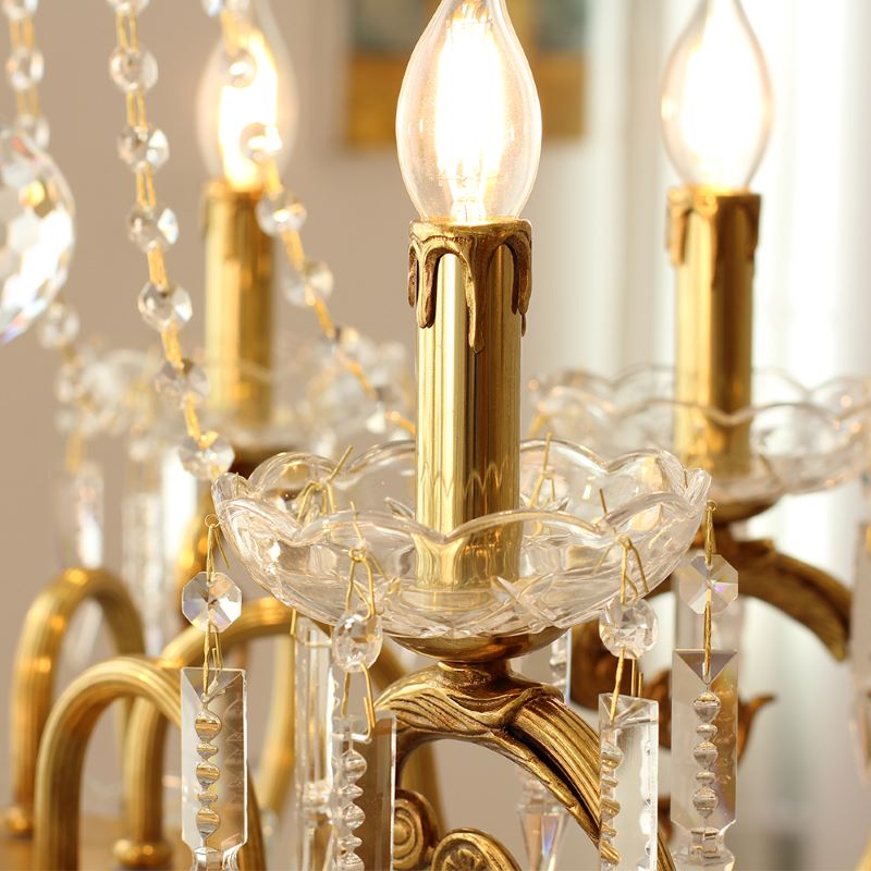 6 Lights Candle Style Small Brass and Crystal Chandelier for Bedroom-铜灯-Jecanoli
