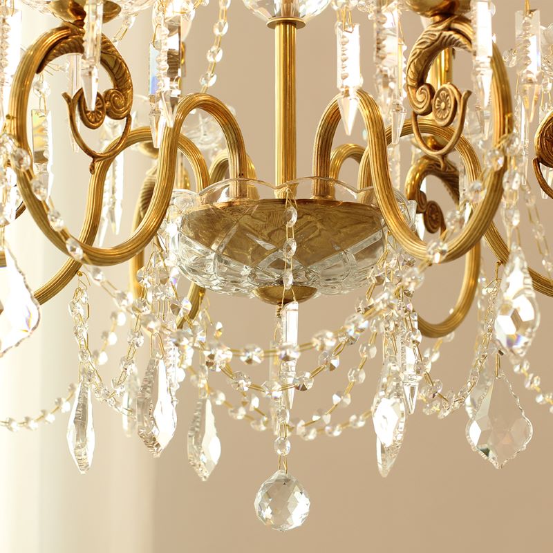 6 Lights Candle Style Small Brass and Crystal Chandelier for Bedroom-铜灯-Jecanoli