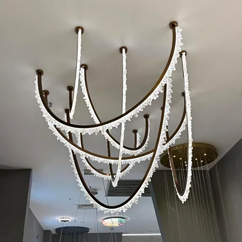 Modern High-End Curved Necklace Natural Crystal Ceiling Chandelier