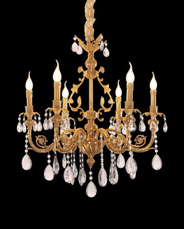 27X30 Inch 6 Lights Small Traditional Brass and Crystal Chandelier for Kitchen-铜灯-Jecanoli