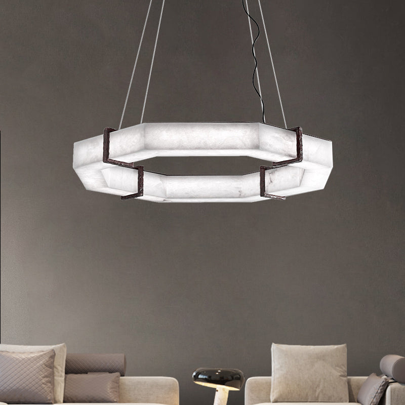 Celyn Retro Alabaster Living Room Chandelier, Round Lamp Lighting