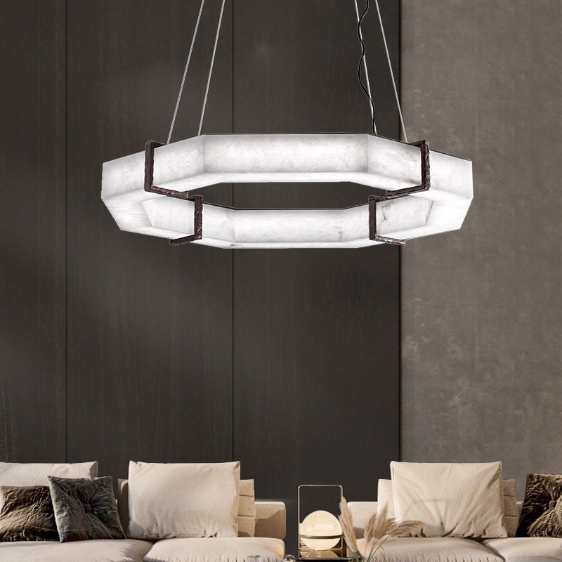 Celyn Retro Alabaster Living Room Chandelier, Round Lamp Lighting