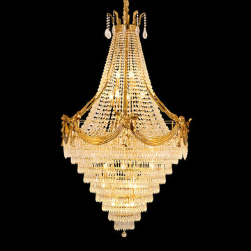 45X71 Inch Big Luxury Brass and Crystal Chandelier Lighting for High Ceiling Entrance-大吊灯-Jecanoli