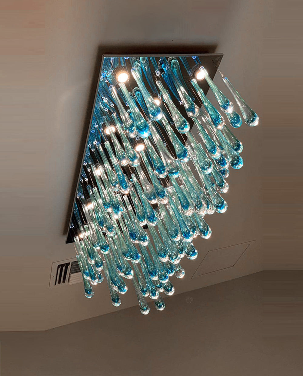 Rectangle Rainfall Blue Murano Glass Chandelier for Dining Room 18"W 24"H-大吊灯-Jecanoli