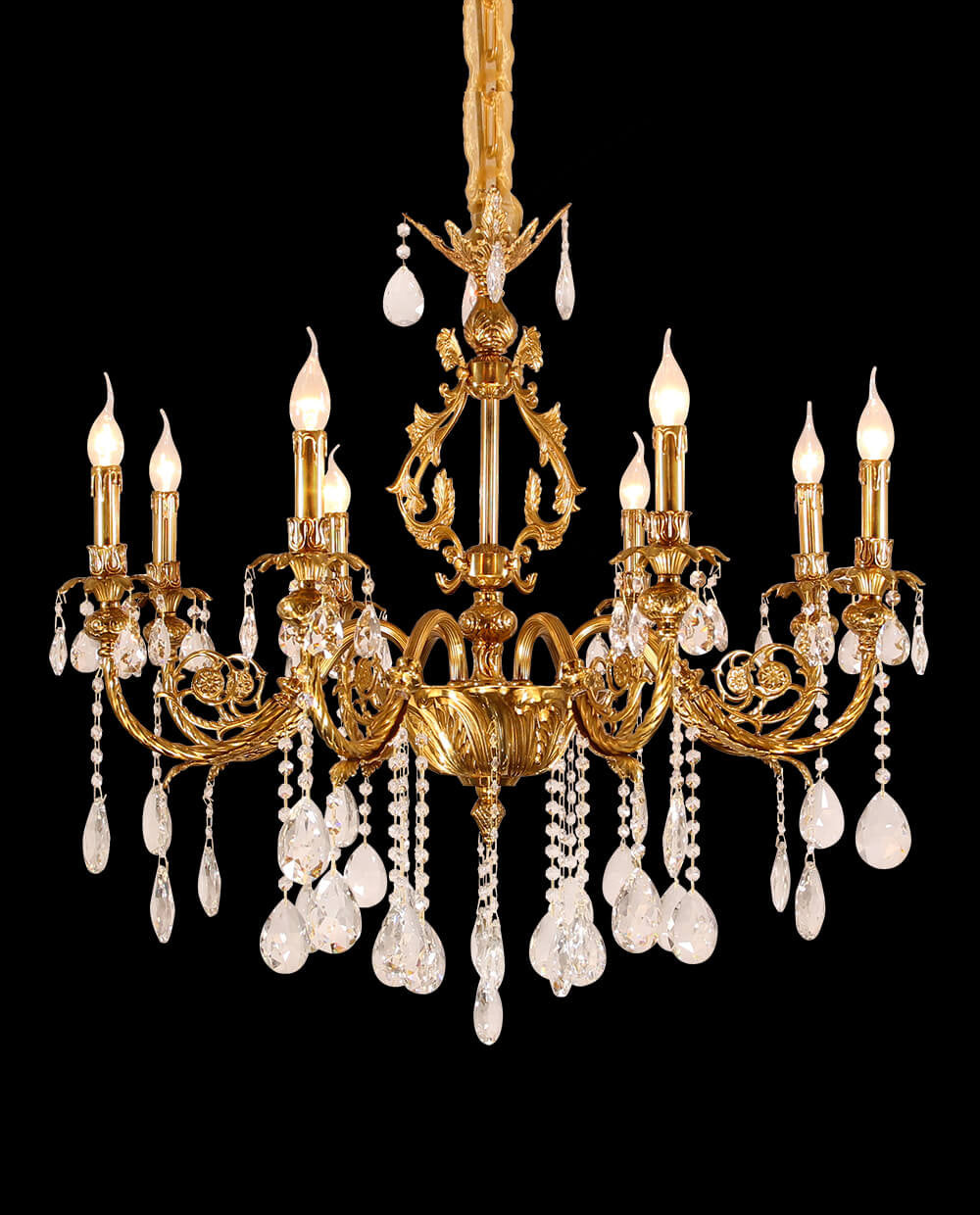 35X33 Inch 8 Lights Small Traditional Brass and Crystal Chandelier for Master Bedroom-铜灯-Jecanoli