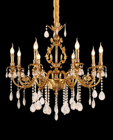 35X33 Inch 8 Lights Small Traditional Brass and Crystal Chandelier for Master Bedroom-铜灯-Jecanoli