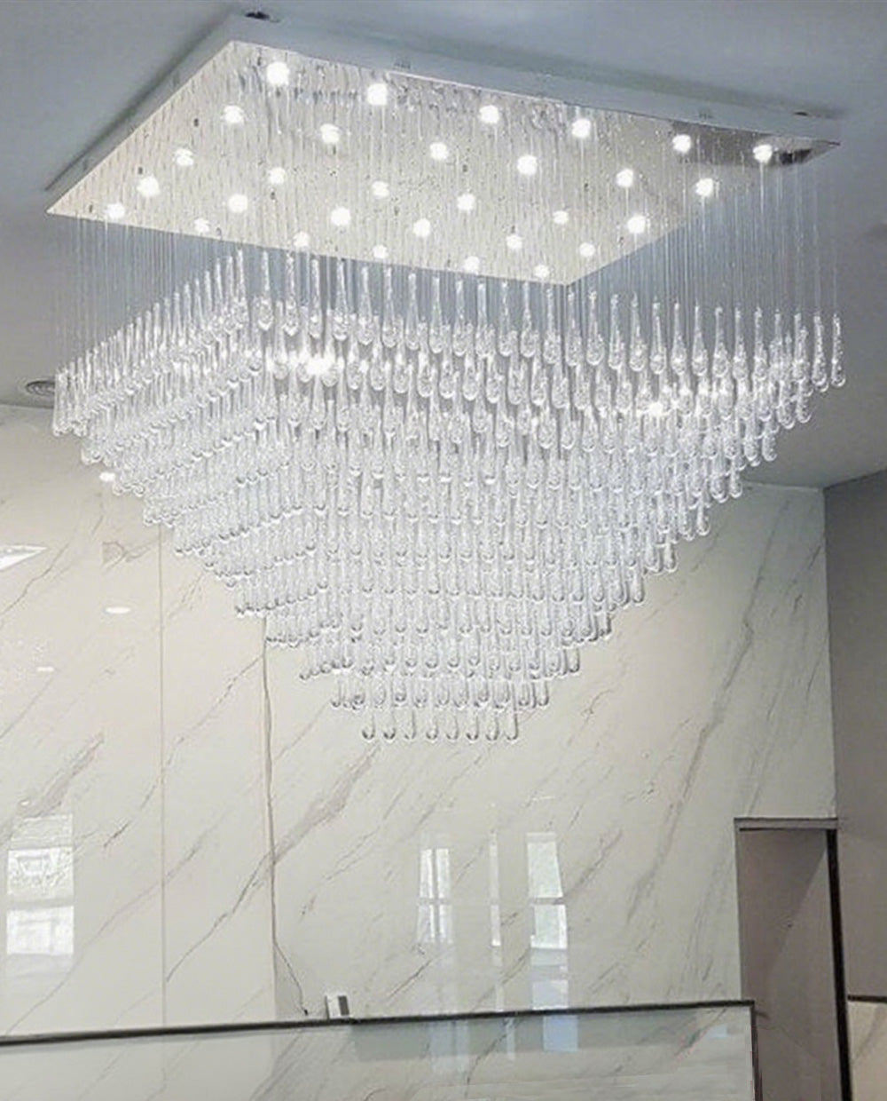 Large Rectangle Modern Glass Teardrop Flush Mounted Chandelier 59"W 71" H-大吊灯-Jecanoli