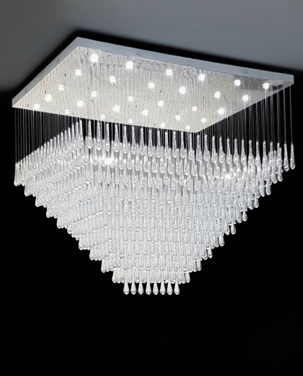 Large Rectangle Modern Glass Teardrop Flush Mounted Chandelier 59"W 71" H-大吊灯-Jecanoli
