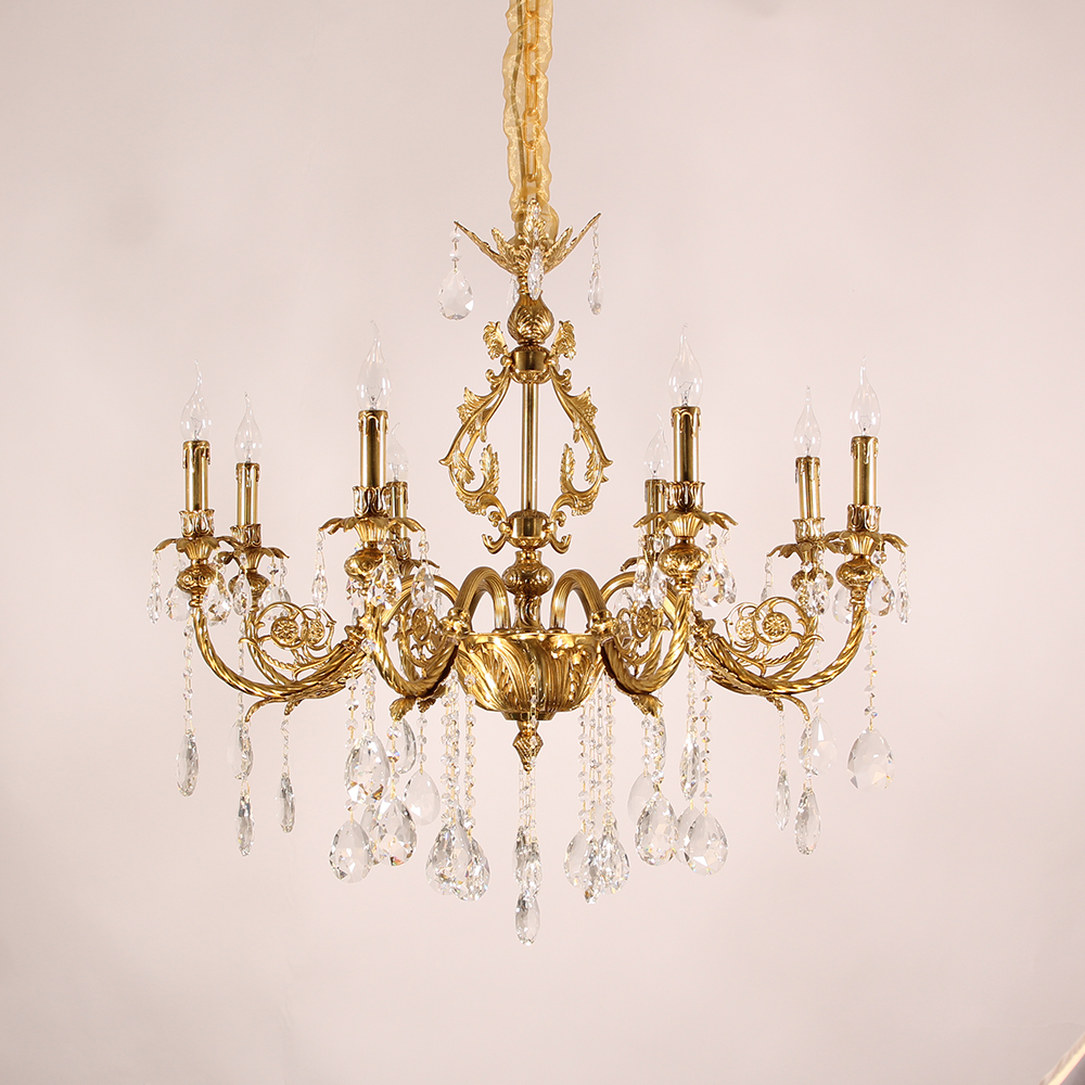 35X33 Inch 8 Lights Small Traditional Brass and Crystal Chandelier for Master Bedroom-铜灯-Jecanoli