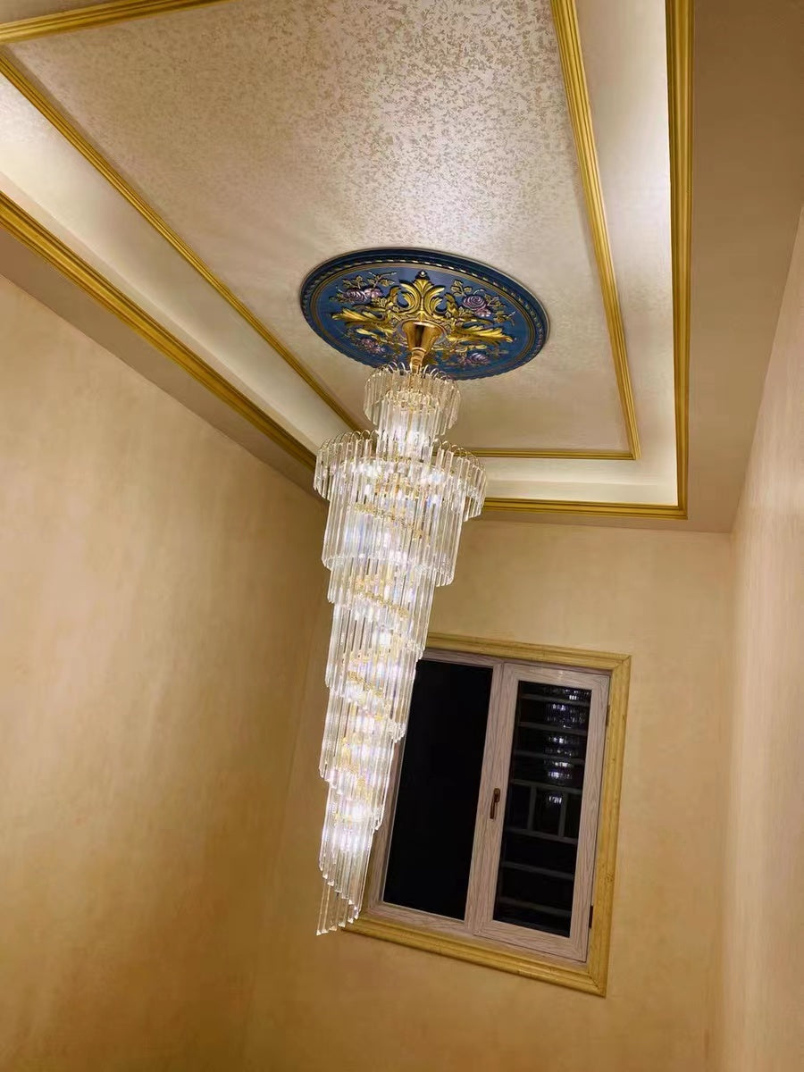 JE Luxury Extra Large Foyer Spiral Staircase Chandelier Long Crystal Ceiling Light Fixture For Living Room Hall Entrance