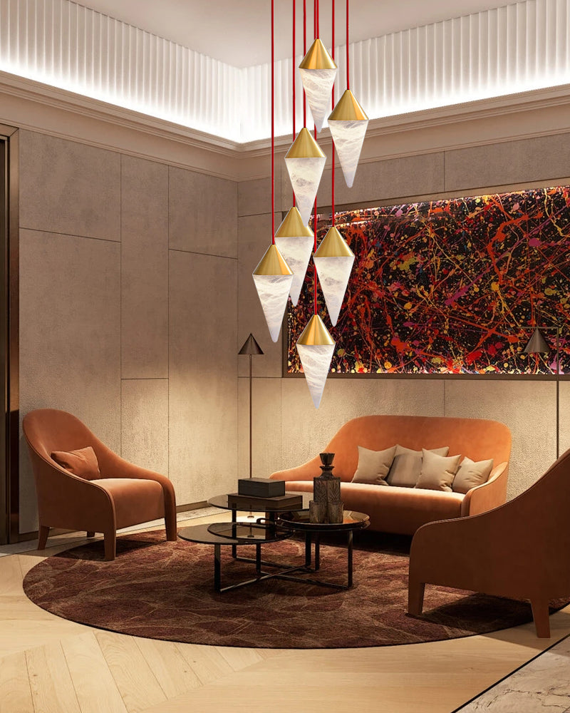 12 light Conical Cluster Minimalist Design Alabaster Pendant Light