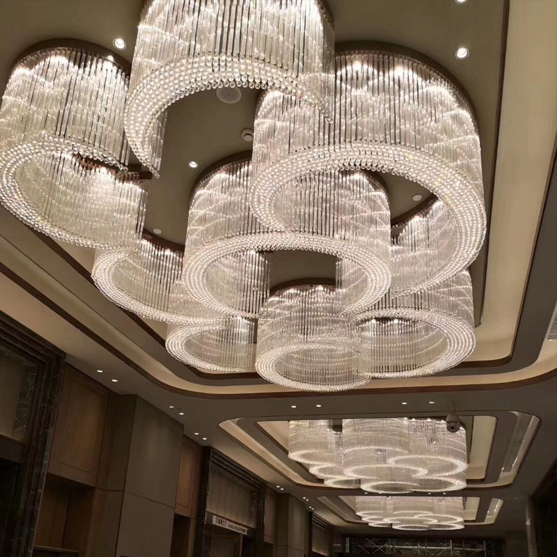96'' Square Flush Mounted Living Room Chandelier with Multiple Semi-Cirles Custom Large Chandelier for Event Hall-大吊灯-Jecanoli