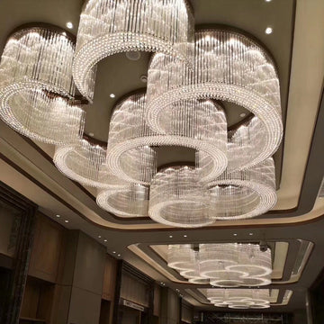 96'' Square Flush Mounted Living Room Chandelier with Multiple Semi-Cirles Custom Large Chandelier for Event Hall-大吊灯-Jecanoli