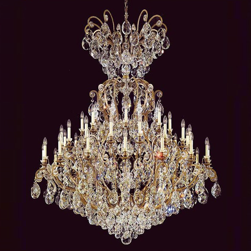 41 Lights Antique Brass Chandelier 60X71 Inch Large Wrought Iron Crystal Chandelier for High Ceilings-大吊灯-Jecanoli