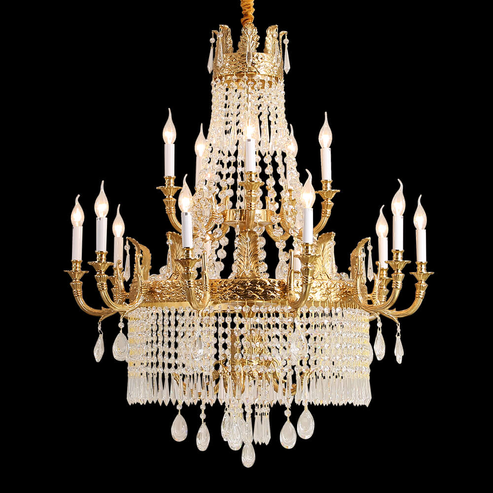 Stunning 39'' W x 43'' H Two Tier French Empire Chandelier – Antique Brass & Crystal for Formal Living Room Foyer Dining Room-铜灯-Jecanoli