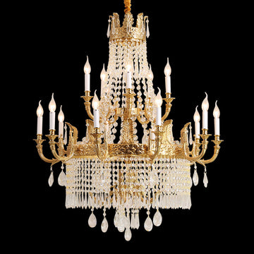 Stunning 39'' W x 43'' H Two Tier French Empire Chandelier – Antique Brass & Crystal for Formal Living Room Foyer Dining Room-铜灯-Jecanoli