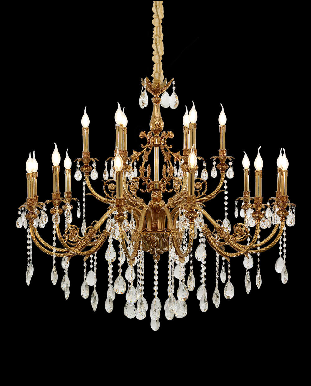 47X41 Inch 18 Lights Two-tier Big Brass and Crystal Chandelier Gold Chandelier for Extrance-铜灯-Jecanoli