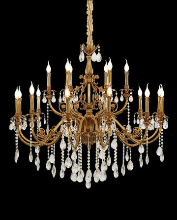 47X41 Inch 18 Lights Two-tier Big Brass and Crystal Chandelier Gold Chandelier for Extrance-铜灯-Jecanoli