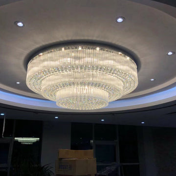59 Inch Round Crystal Ceiling Light Custom Tiered Flush Mounted Chandelier-大吊灯-Jecanoli