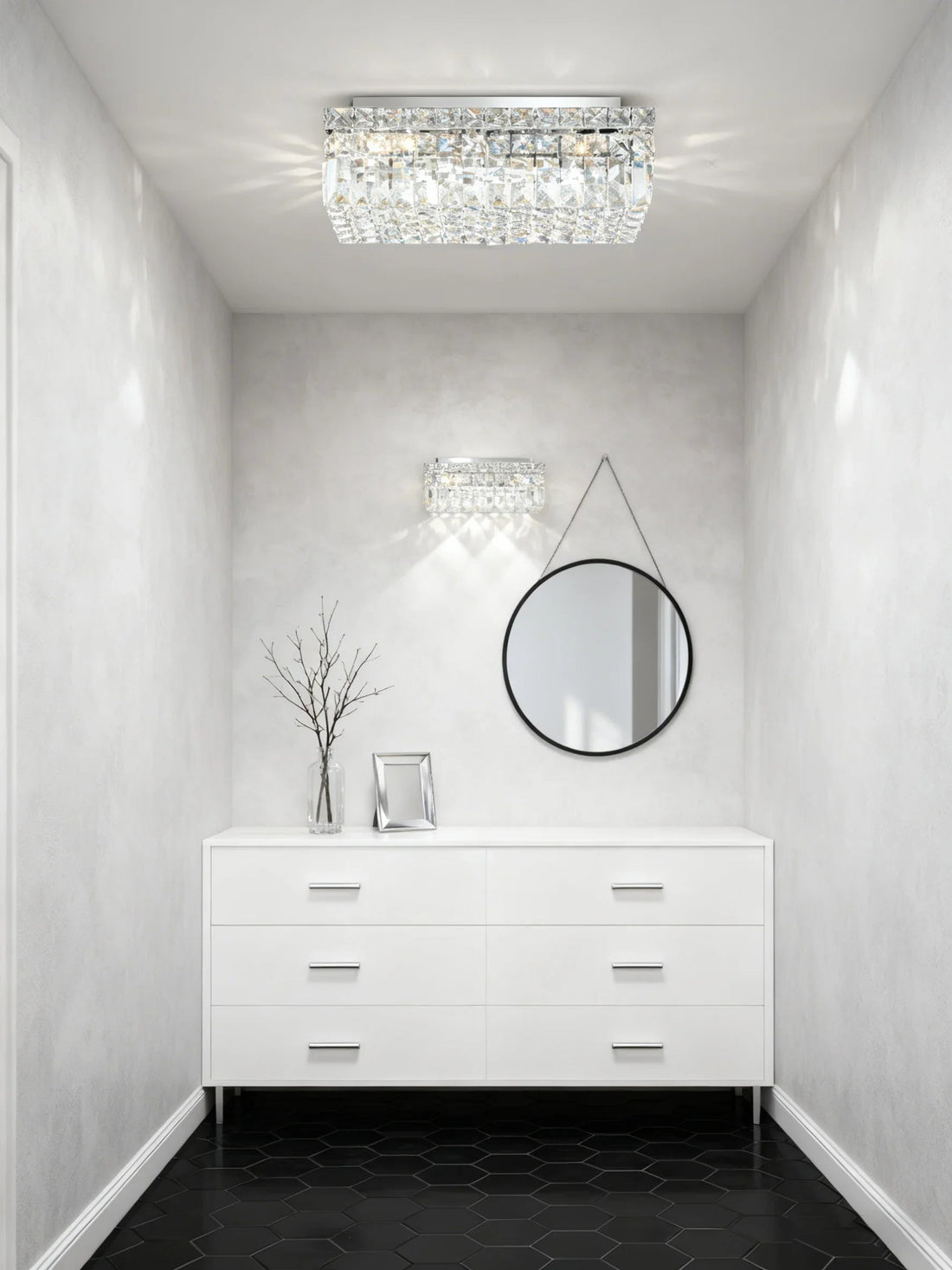 16'' Square Flush Mounted Chandelier Crystal Ceiling Light-吸顶灯-Jecanoli
