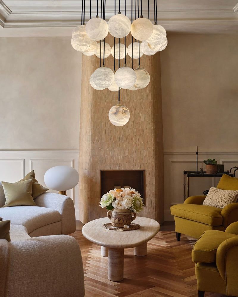 Small Alabaster Cluster Globes Ceiling Pendant Light For High Ceiling
