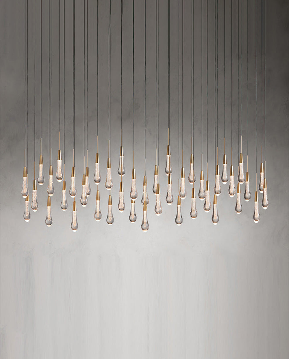 70'' Linear Chandelier Modern Glass Teardop Dining Room Chandelier in Brass-现代灯-Jecanoli