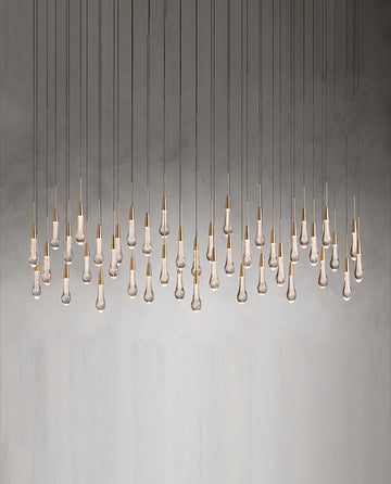 70'' Linear Chandelier Modern Glass Teardop Dining Room Chandelier in Brass-现代灯-Jecanoli