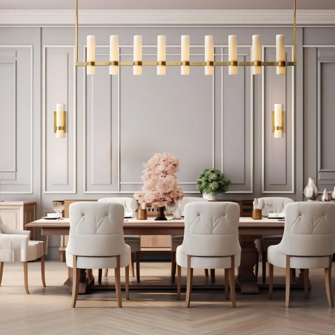 Ravelle Linear Milk Glass Chandelier 59", 71"-Chandelier-Jecanoli