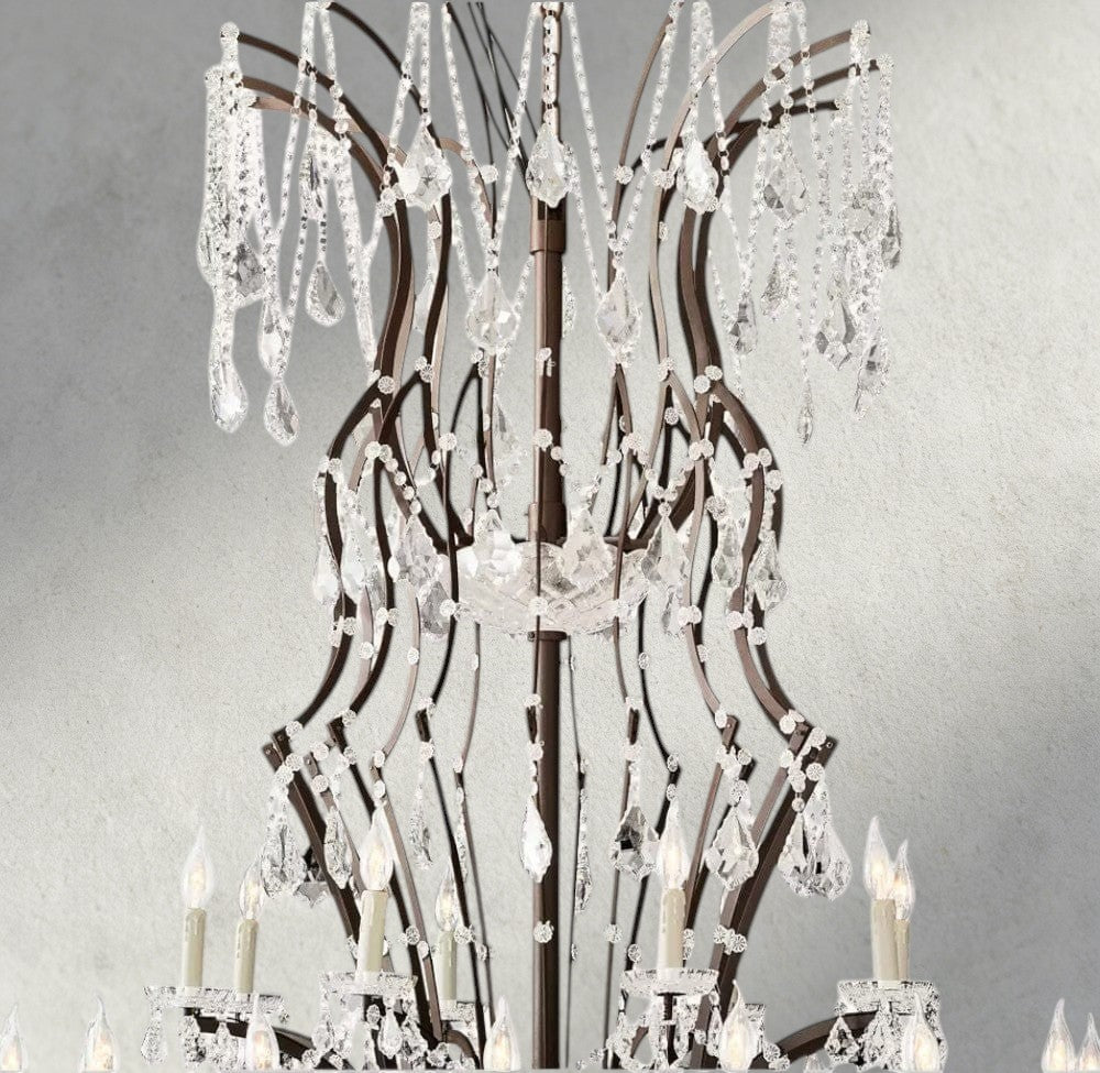 19th C. Rococo Iron & Crystal Round Chandelier 18", 28", 33", 40", 60", 101"-chandelier-Jecanoli