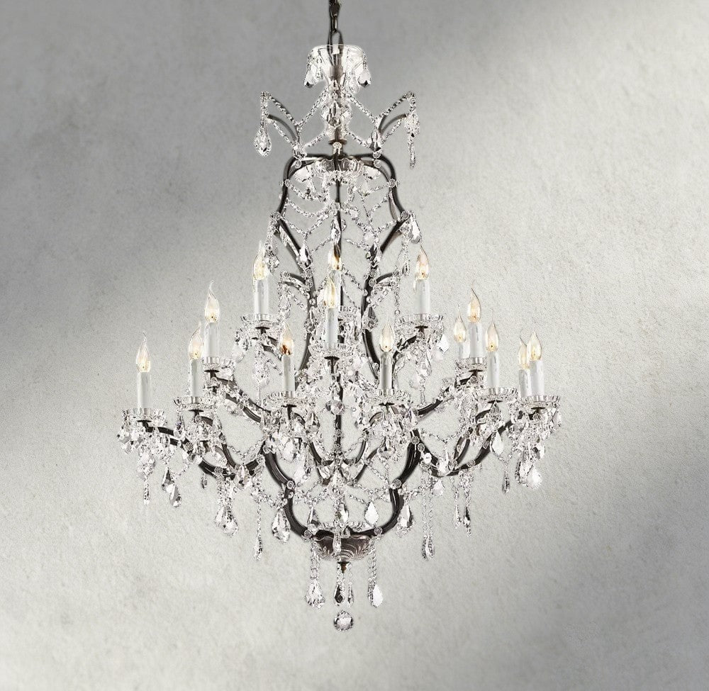 19th C. Rococo Iron & Crystal Round Chandelier 18", 28", 33", 40", 60", 101"-chandelier-Jecanoli