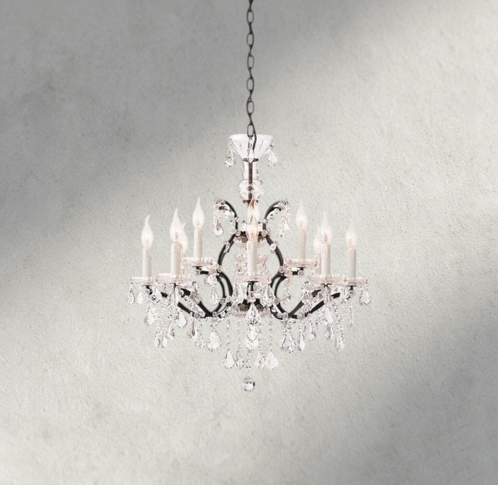 19th C. Rococo Iron & Crystal Round Chandelier 18", 28", 33", 40", 60", 101"-chandelier-Jecanoli