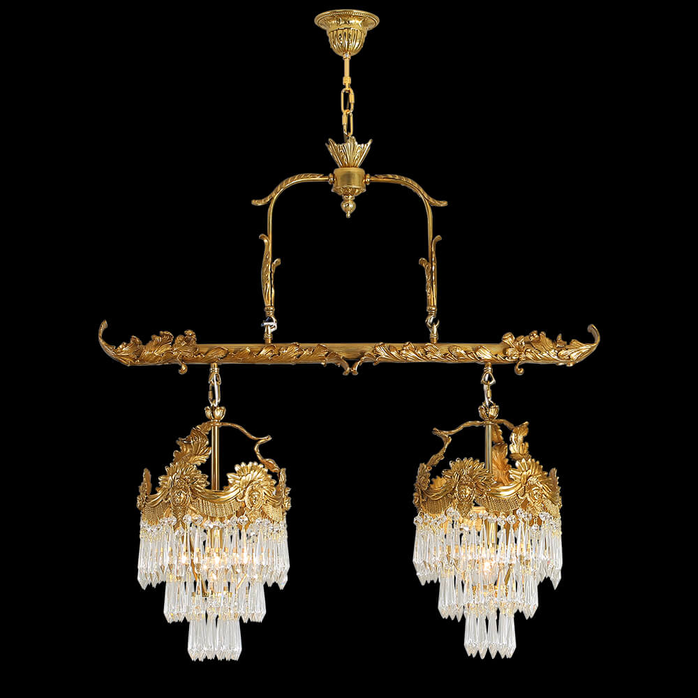 35 Inch Linear Chandelier Antique Copper and Crystal Kitchen Island Chandelier-铜灯-Jecanoli