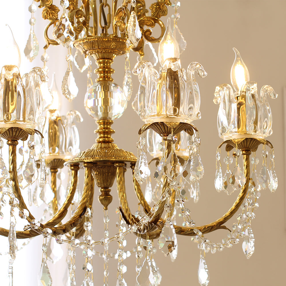 25X26 Inch 6 Lights Candle Style Traditional Chandelier Small Antique Brass and Crystal Chandelier-铜灯-Jecanoli