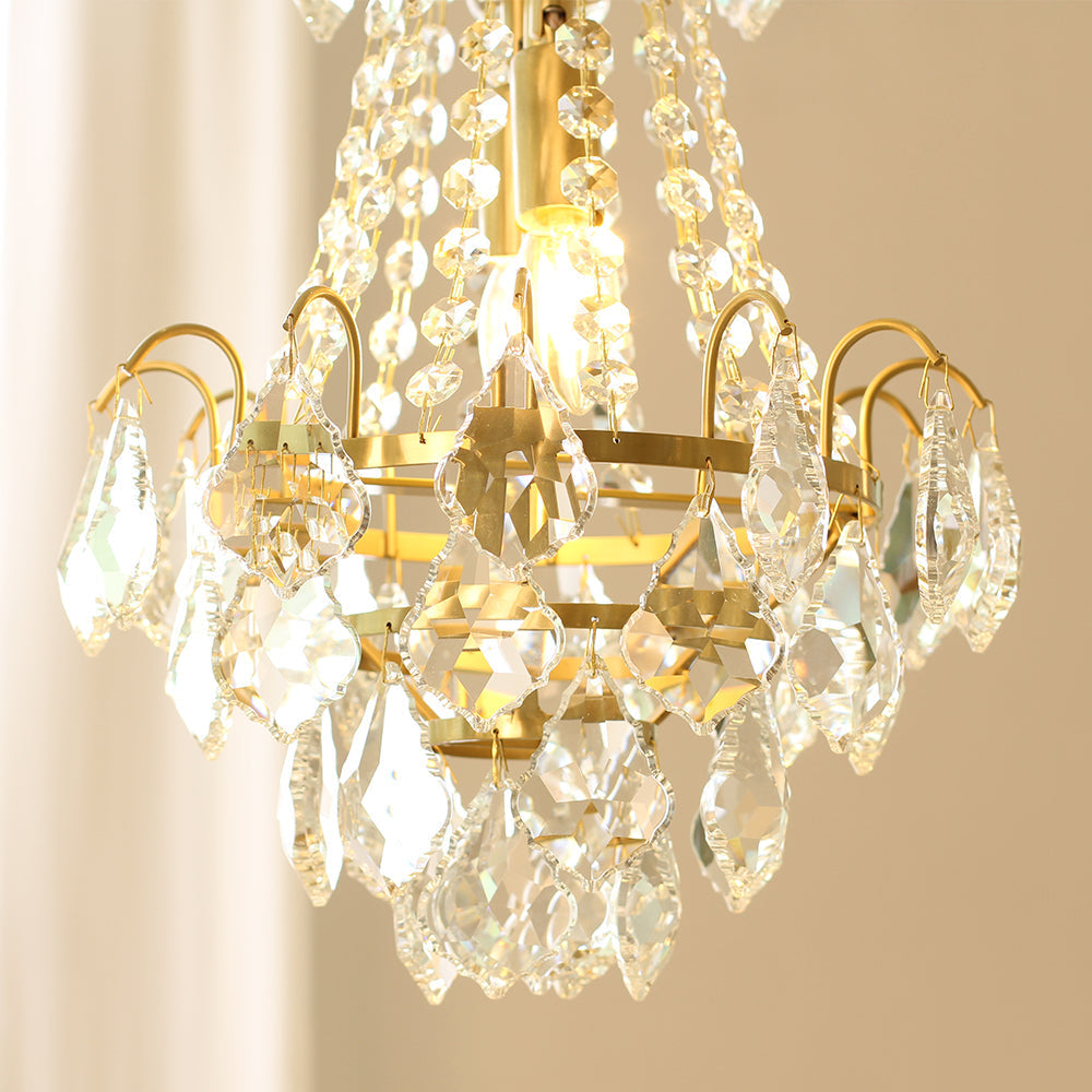 Stylish Small 12'' W x 18'' H Antique Brass & Crystal Chandelier – Ideal for Kitchen Island Small Kitchen Breakfast Nook-铜灯-Jecanoli