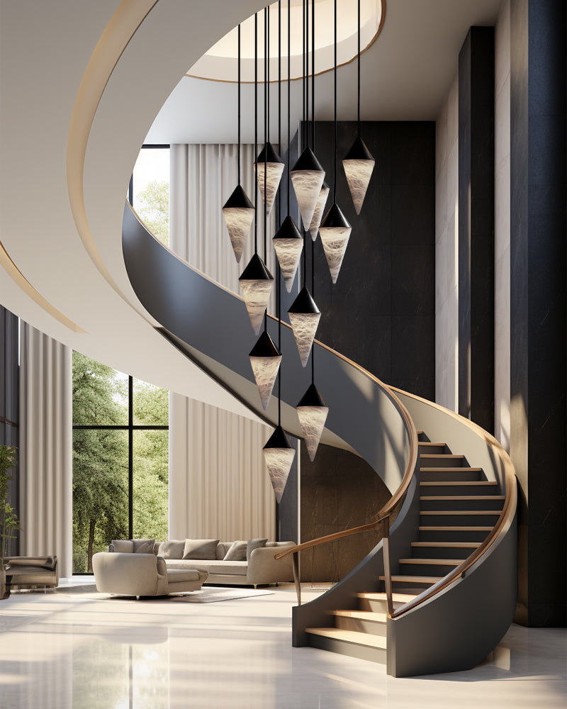 12 light Conical Cluster Minimalist Design Alabaster Pendant Light